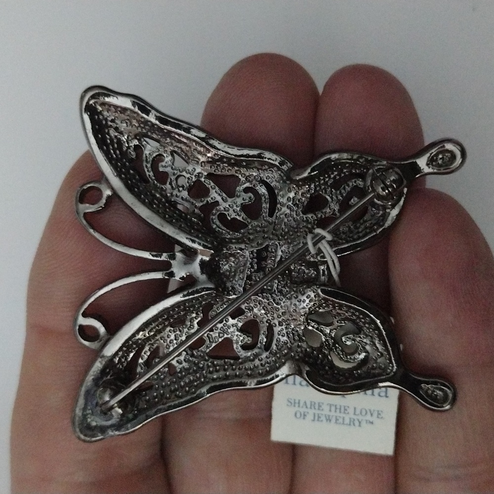 Vintage Silver Tone Lia Sophia Marcasite Butterfly Brooch - Picture 3 of 5